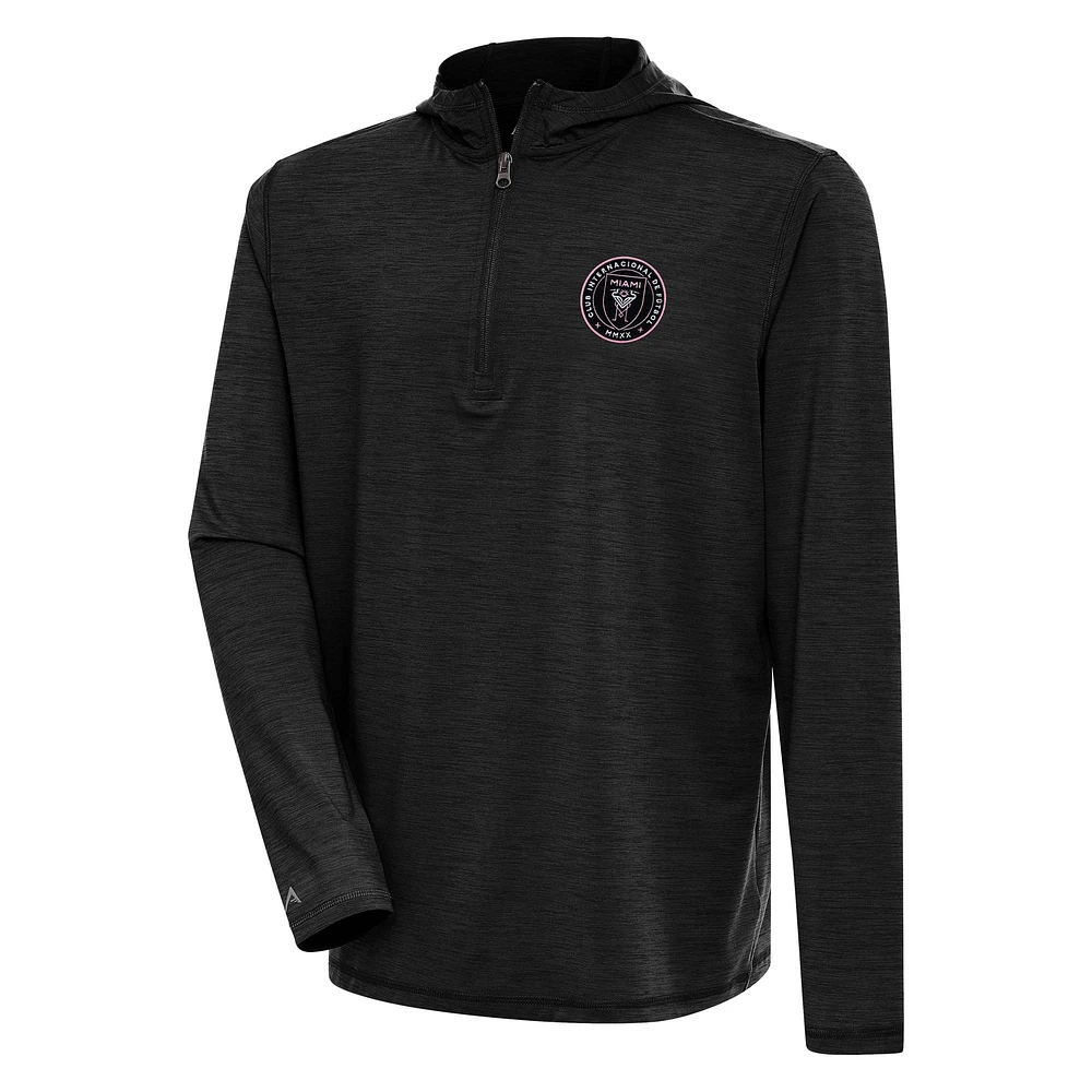 Men's Antigua  Heather Black Inter Miami CF Tidy Quarter-Zip Pullover Hoodie