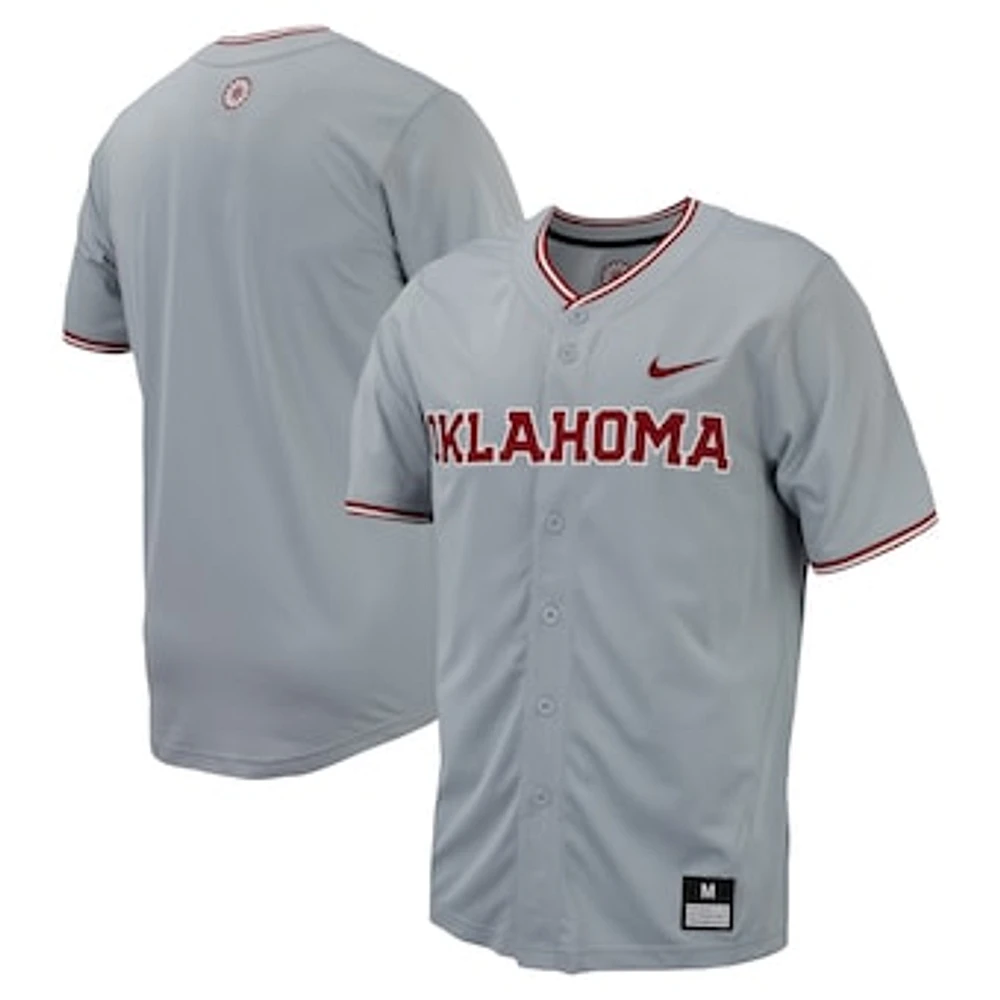 Men's Nike Gray Oklahoma Sooners Replica Full-Button Baseball Jersey