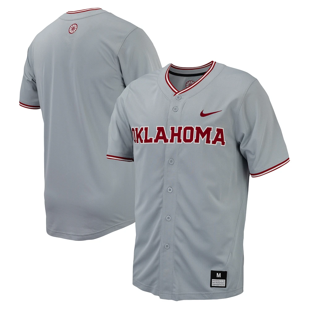 Men's Nike Gray Oklahoma Sooners Replica Full-Button Baseball Jersey