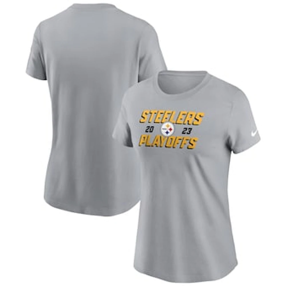 Women's Nike Gray Pittsburgh Steelers 2023 NFL Playoffs Iconic T-Shirt