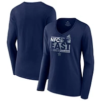 Women's Fanatics  Navy Dallas Cowboys 2023 NFC East Division Champions Conquer Long Sleeve V-Neck T-Shirt