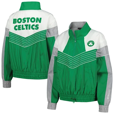 Women's The Wild Collective Kelly Green Boston Celtics Courtside Half-Zip Track Jacket