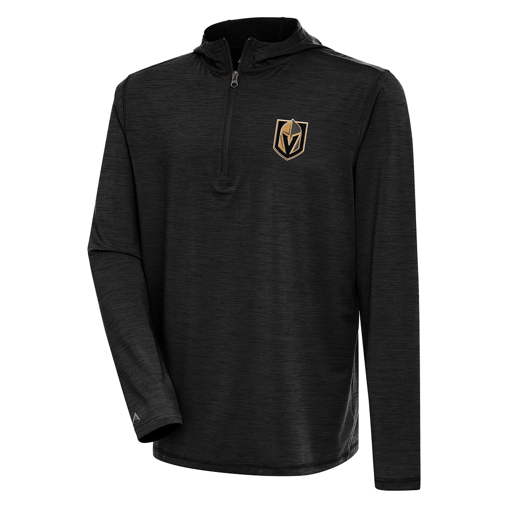 Men's Antigua Heather Black Vegas Golden Knights Tidy Quarter-Zip Pullover Hoodie