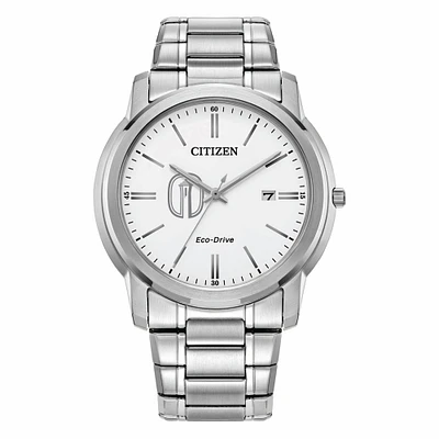 Men's Citizen Watch Silver Trinity Tigers Eco-Drive White Dial Stainless Steel Watch