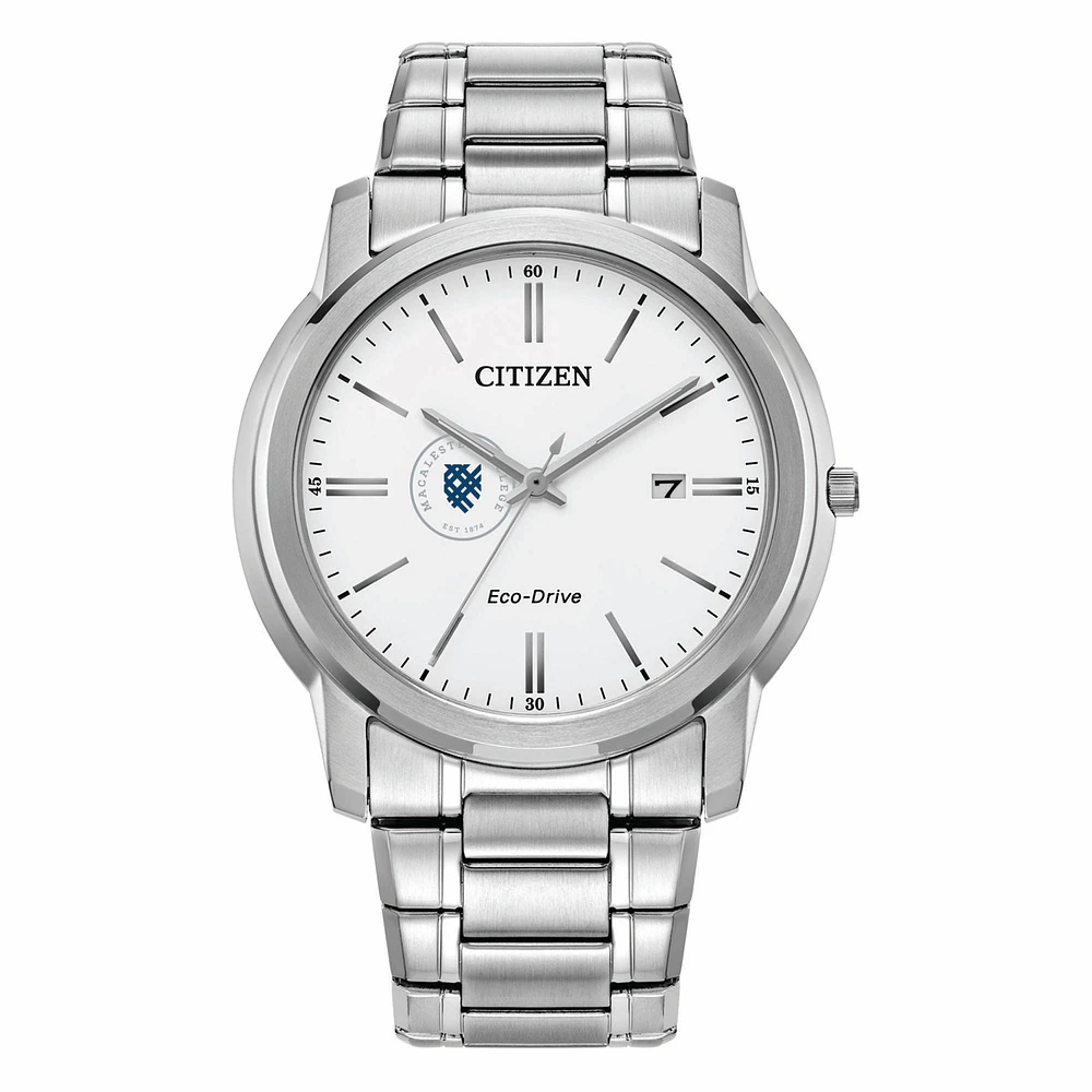 Men's Citizen Watch Silver Macalester Scots Eco-Drive White Dial Stainless Steel Watch