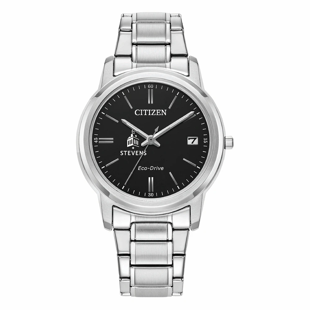 Women's Citizen Watch Silver Stevens Institute of Technology Ducks Eco-Drive Black Dial Stainless Steel Watch