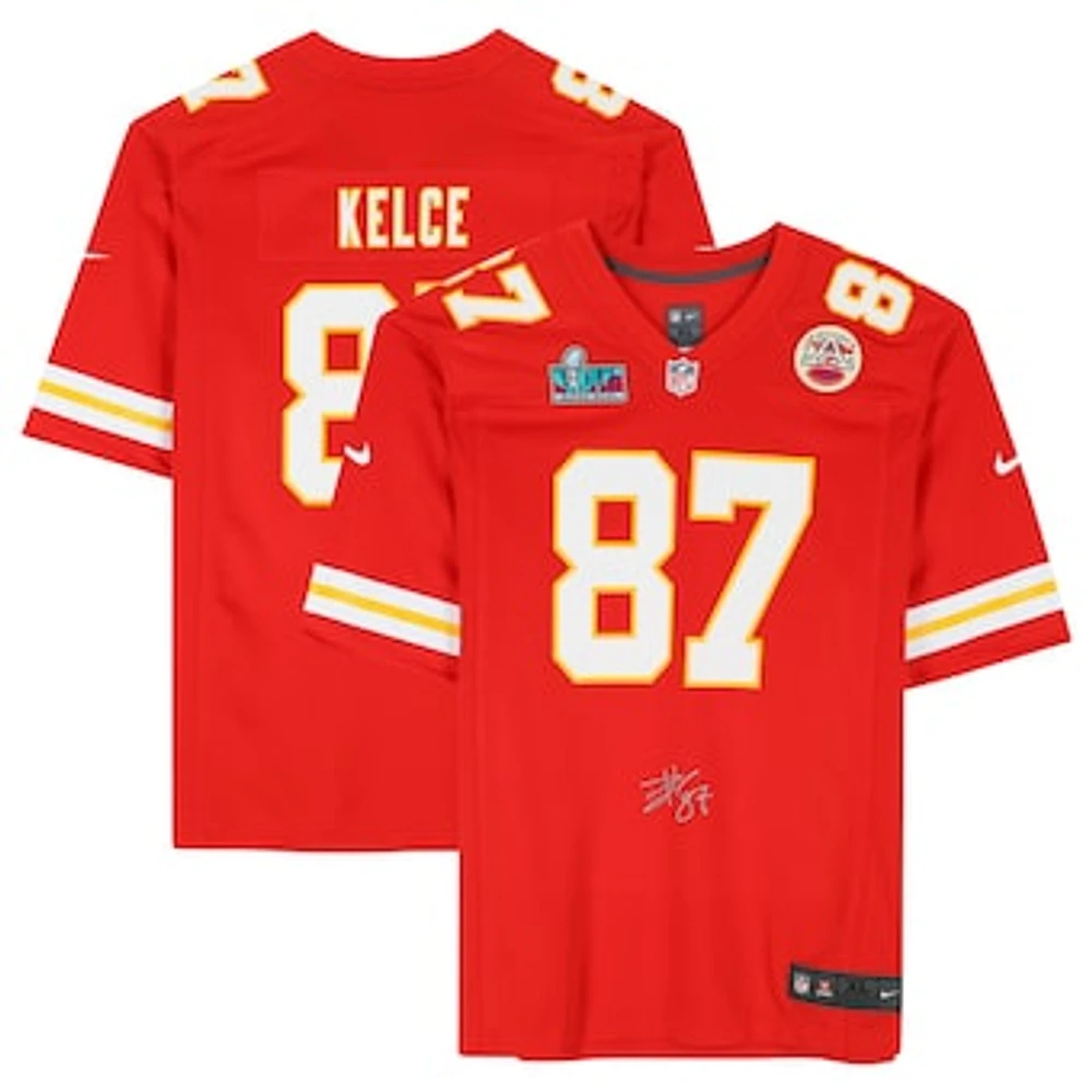 Travis Kelce Kansas City Chiefs Autographed Red Nike Super Bowl LVII Patch Game Jersey