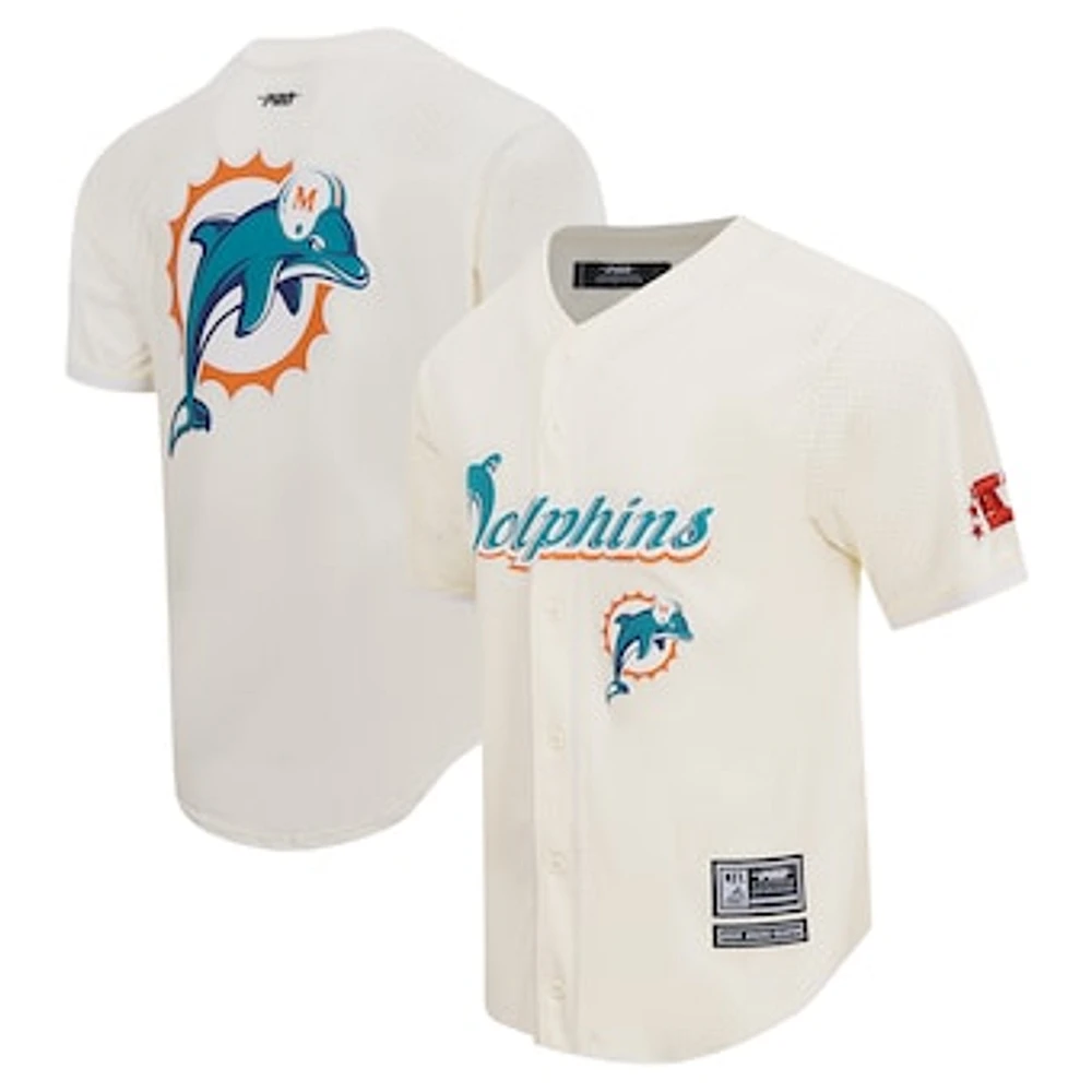 Men's Pro Standard Cream Miami Dolphins Retro Classic Mesh Button-Up Shirt