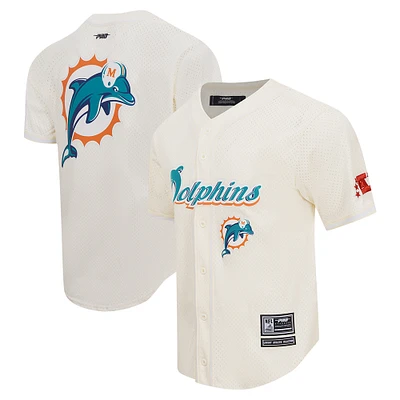 Men's Pro Standard Cream Miami Dolphins Retro Classic Mesh Button-Up Shirt