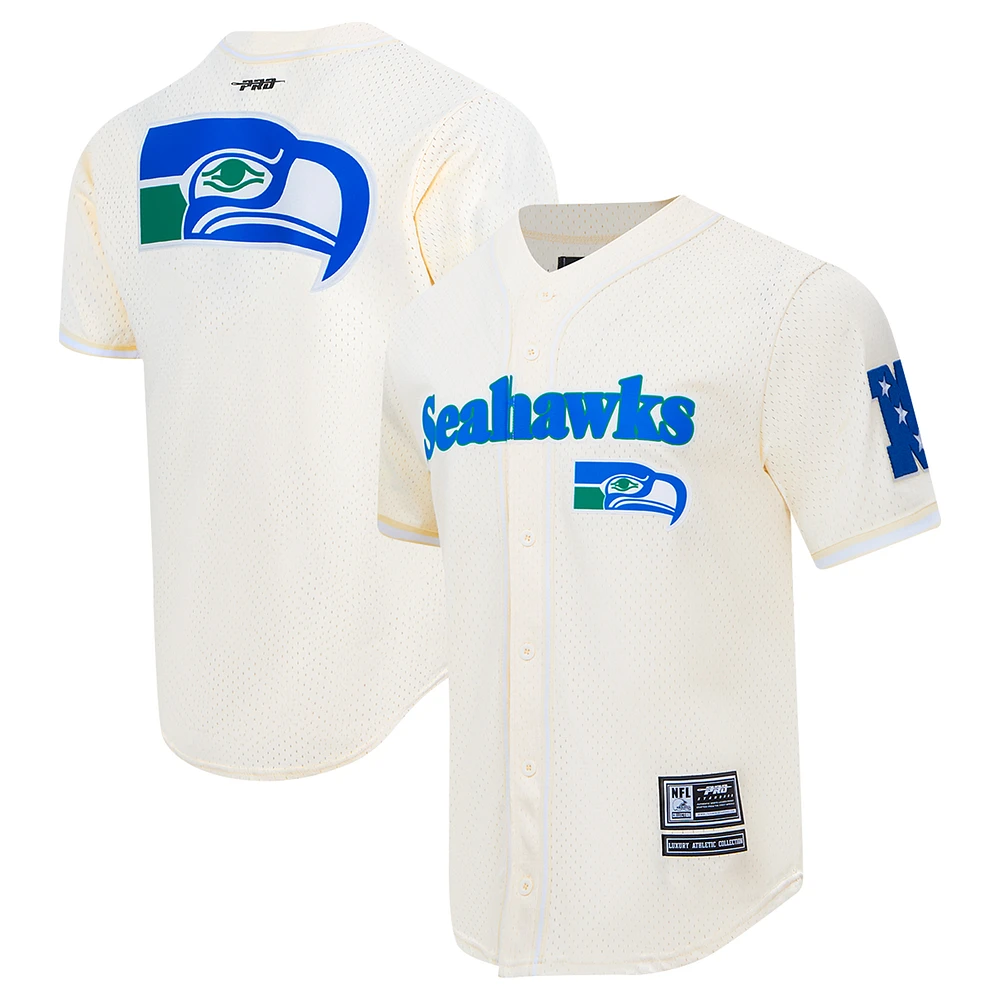 Men's Pro Standard Cream Seattle Seahawks Retro Classic Mesh Button-Up Shirt