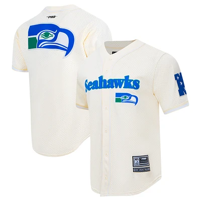 Men's Pro Standard Cream Seattle Seahawks Retro Classic Mesh Button-Up Shirt