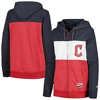 Women's New Era Navy Cleveland Guardians Color Block Full-Zip Hoodie Jacket