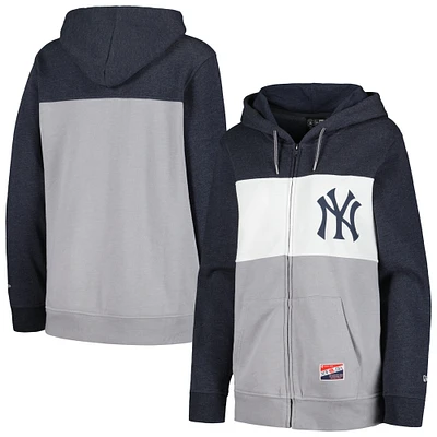 Women's New Era Navy York Yankees Color Block Full-Zip Hoodie Jacket