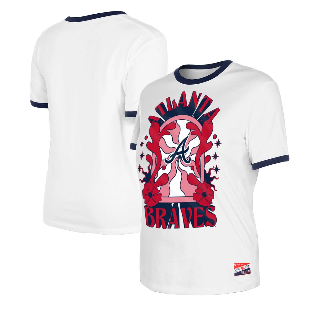 Women's New Era White Atlanta Braves Oversized Ringer T-Shirt