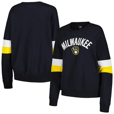 Women's New Era Navy Milwaukee Brewers Game Day Crew Pullover Sweatshirt