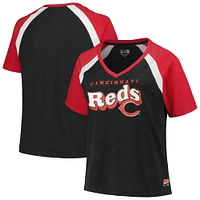 Women's New Era Black Cincinnati Reds Plus Size Raglan V-Neck T-Shirt