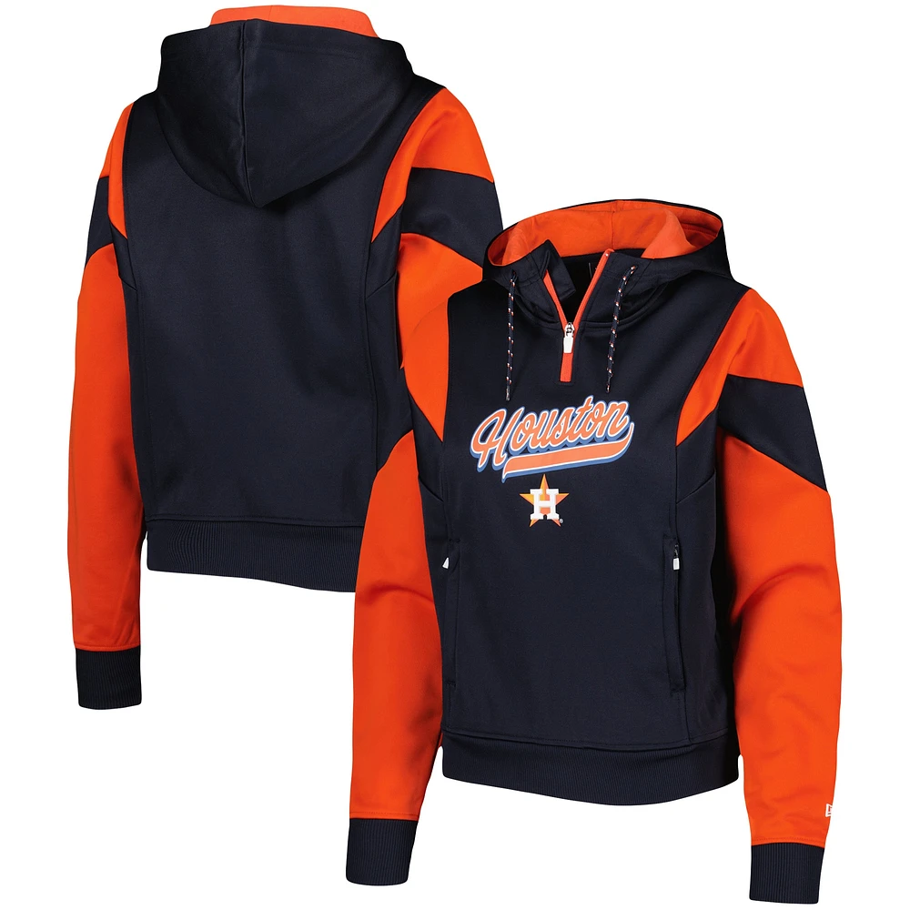 Women's New Era Navy Houston Astros Color Block Fleece Quarter-Zip Hoodie