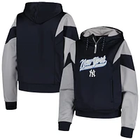 Women's New Era Navy York Yankees Color Block Fleece Quarter-Zip Hoodie