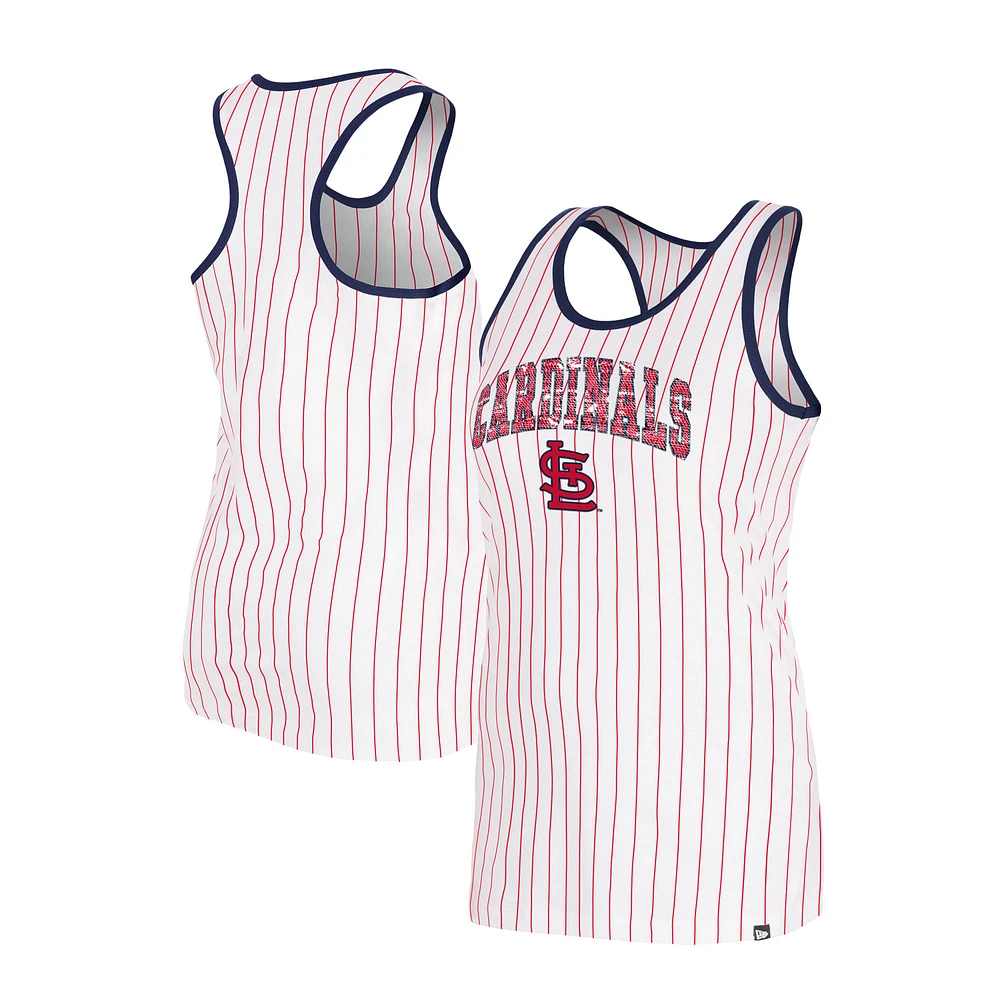 Women's New Era White St. Louis Cardinals Sequin Pinstripe Racerback Tank Top