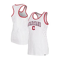 Women's New Era White Cleveland Guardians Sequin Pinstripe Racerback Tank Top