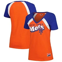 Women's New Era Orange New York Mets Heathered Raglan V-Neck T-Shirt