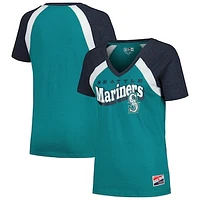 Women's New Era Aqua Seattle Mariners Heathered Raglan V-Neck T-Shirt