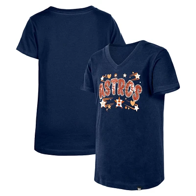 Girls Youth New Era Navy Houston Astros Sequin V-Neck T-Shirt