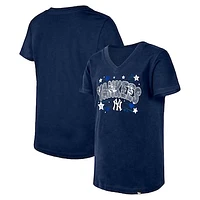 Girls Youth New Era Navy New York Yankees Sequin V-Neck T-Shirt