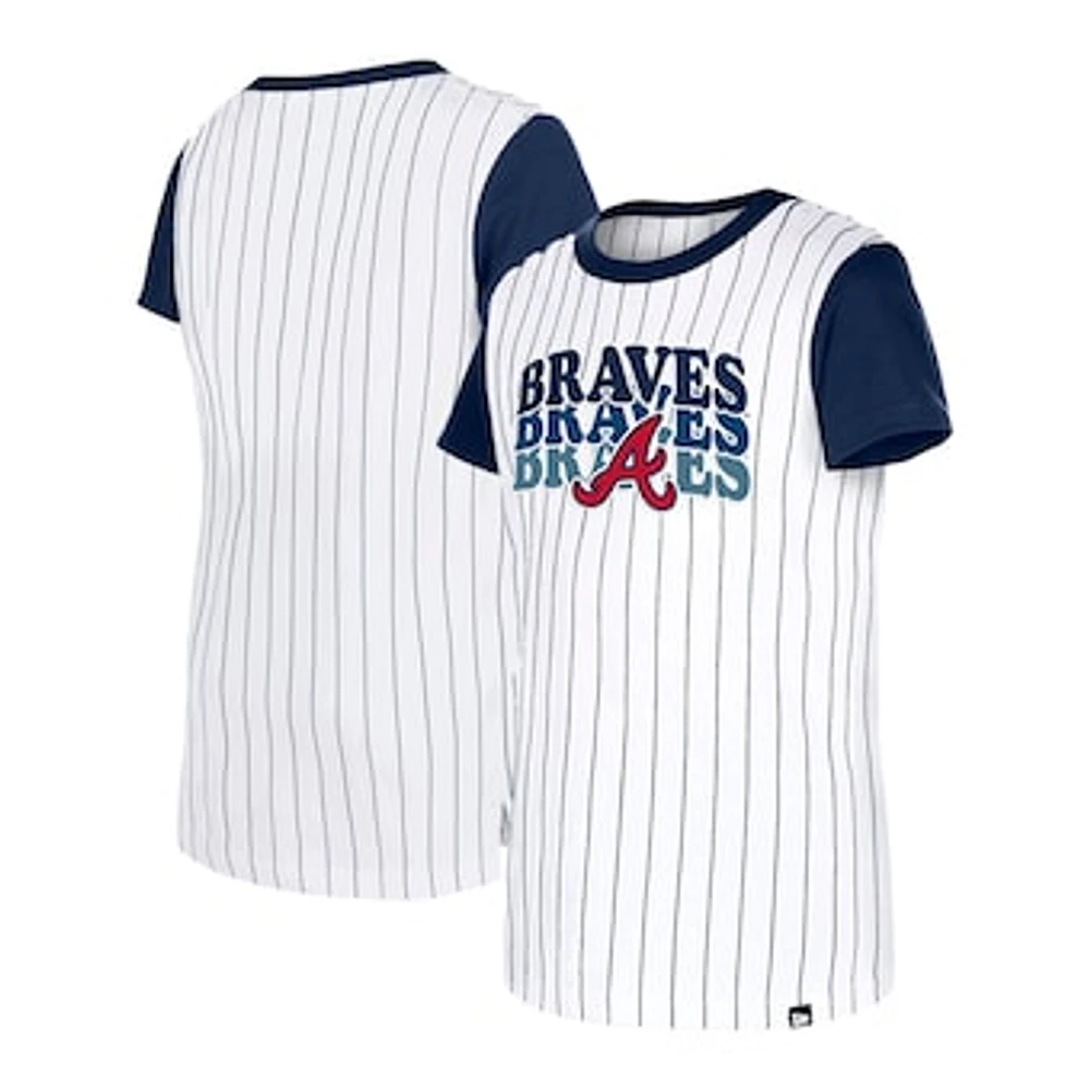 Girls Youth New Era White Atlanta Braves Pinstripe T-Shirt