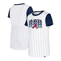 Girls Youth New Era White Atlanta Braves Pinstripe T-Shirt