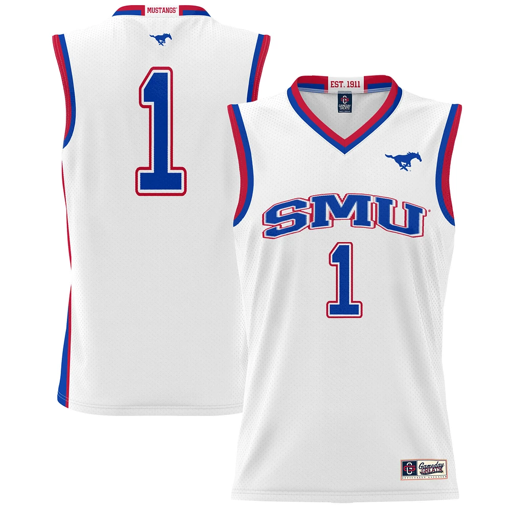 Youth GameDay Greats #1 White SMU Mustangs Lightweight Basketball Jersey