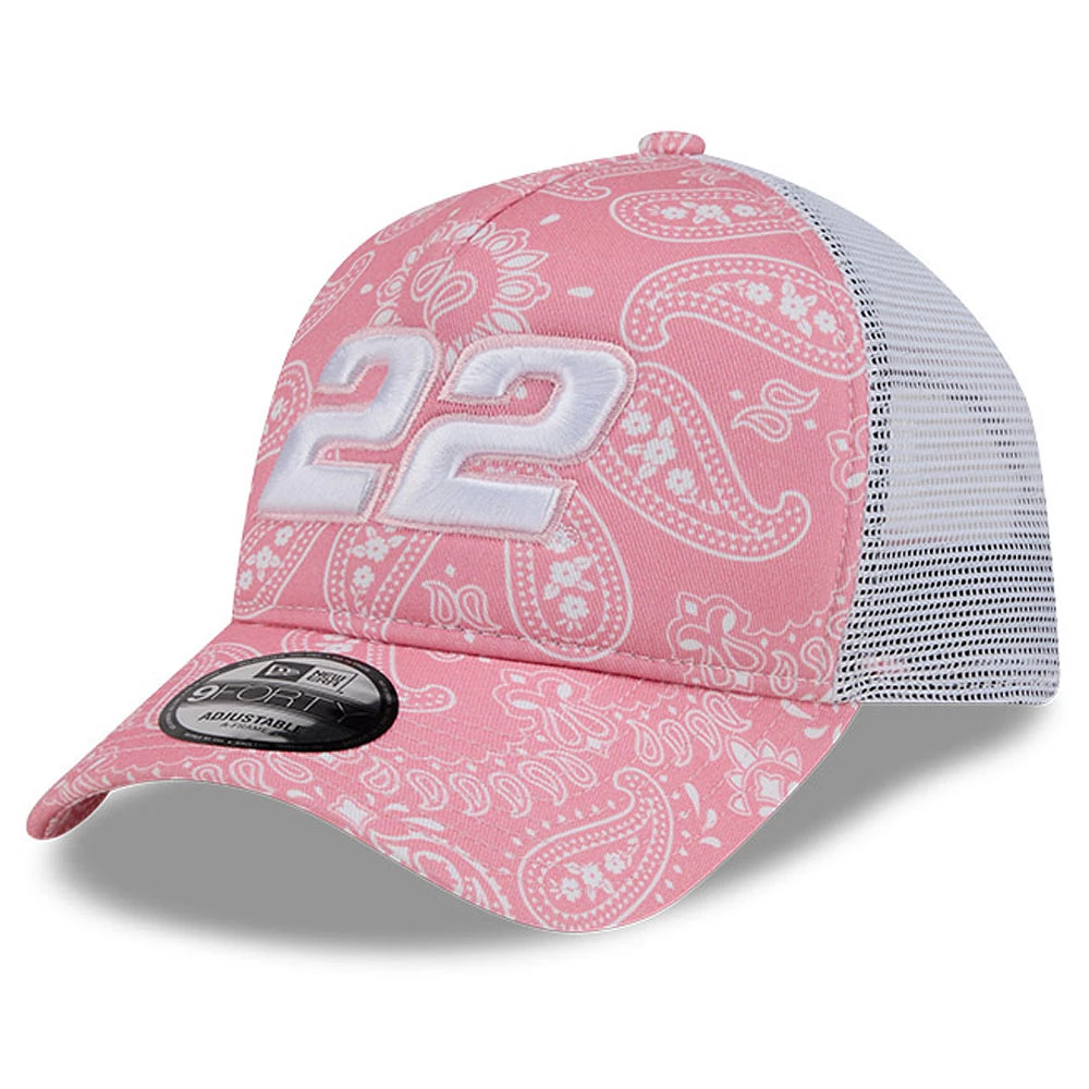 Men's New Era  Pink Joey Logano 9FORTY A-Frame Trucker Paisley Adjustable Hat