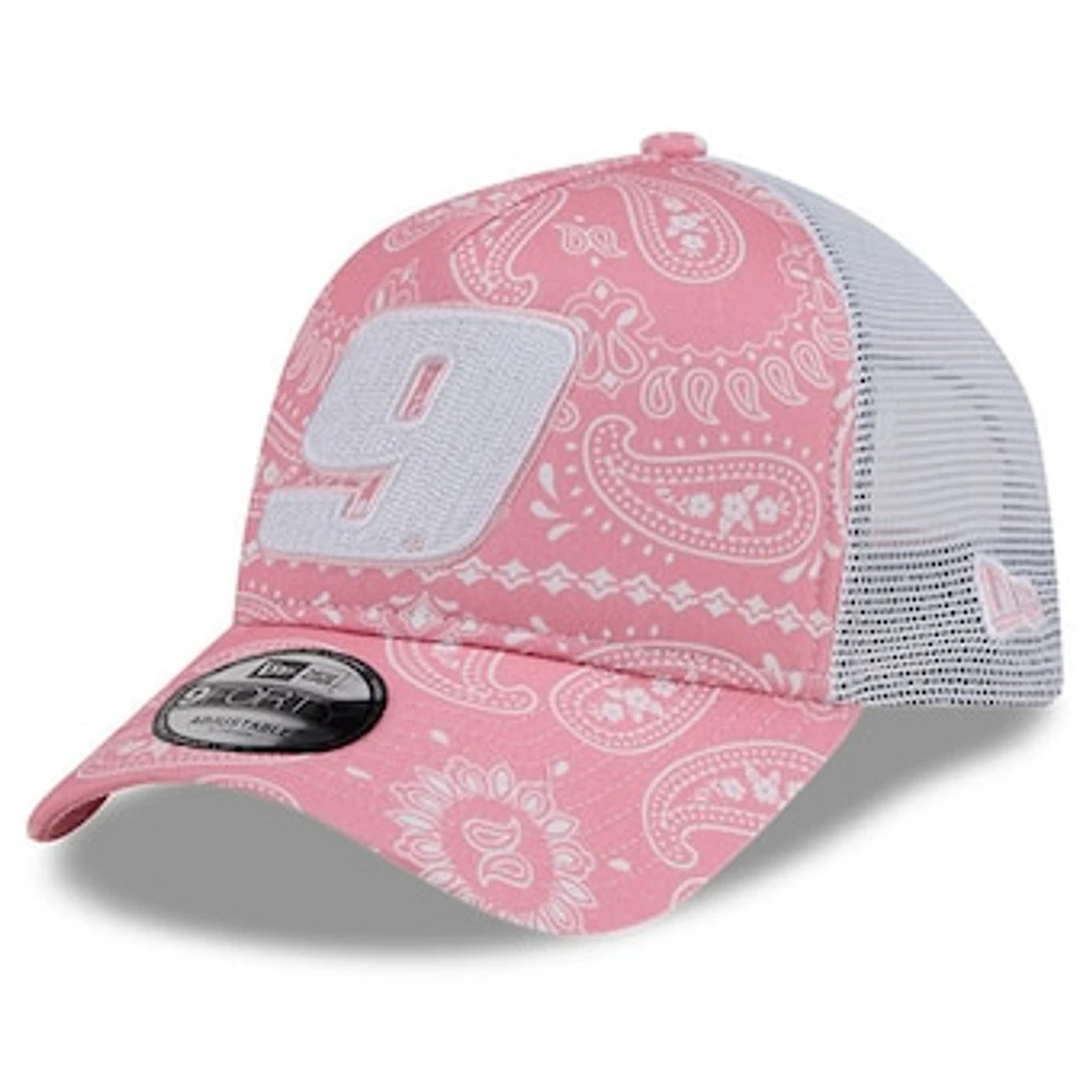 Men's New Era  Pink Chase Elliott 9FORTY A-Frame Trucker Paisley Adjustable Hat