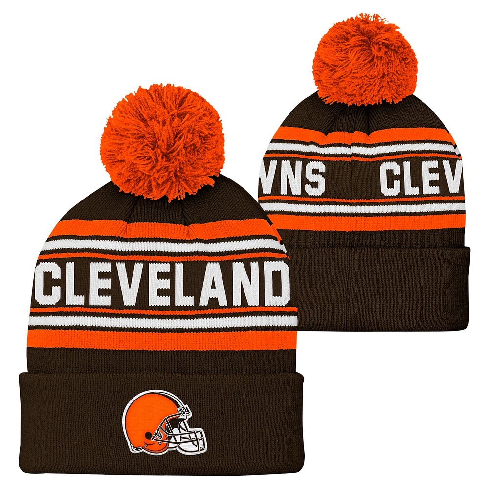 Youth Brown Cleveland Browns  Jacquard Cuffed Knit Hat with Pom