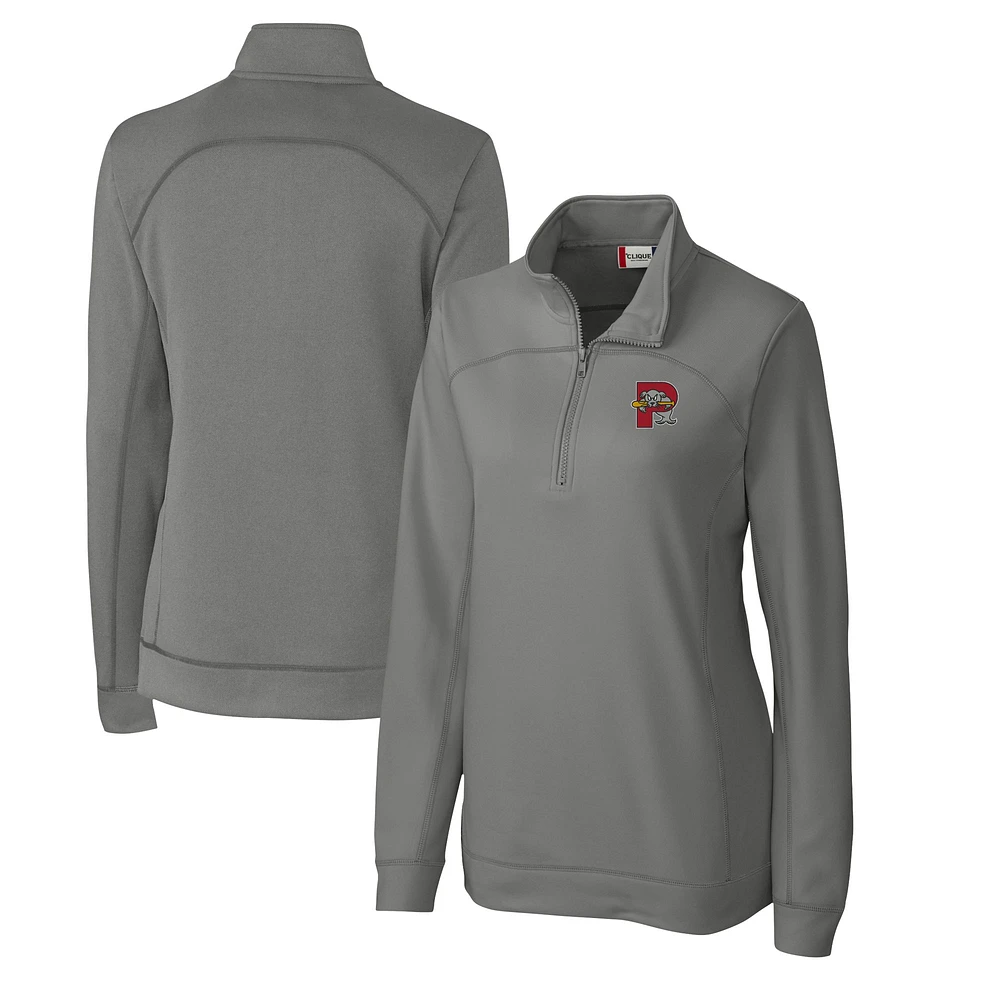 Women's Cutter & Buck Gray Portland Sea Dogs Clique Helsa Performance Half-Zip Sweatshirt