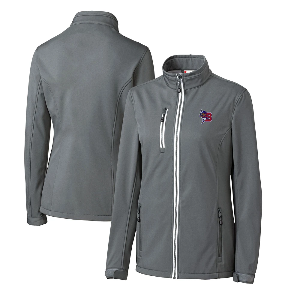 Women's Cutter & Buck Steel Buffalo Bisons Clique Telemark Eco Stretch Softshell Full-Zip Jacket