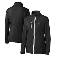 Women's Cutter & Buck  Black Indianapolis Indians Clique Telemark Eco Stretch Softshell Full-Zip Jacket