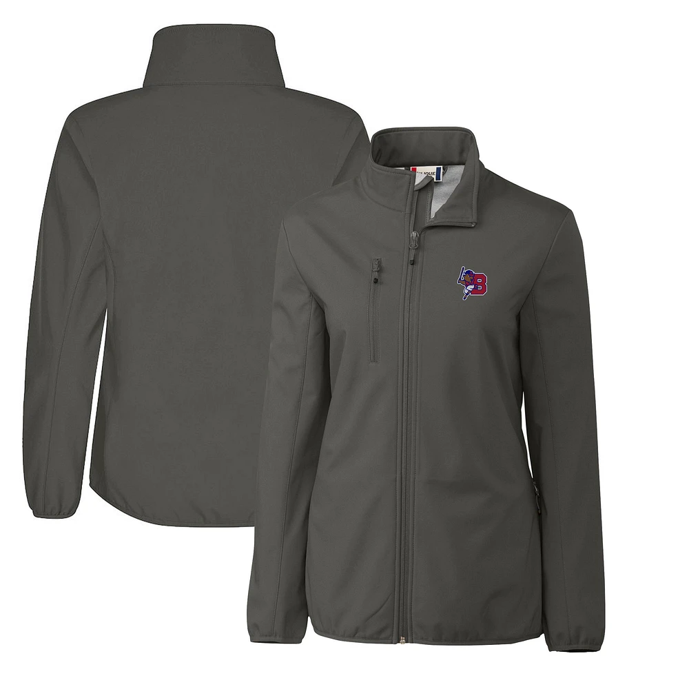 Women's Cutter & Buck Steel Buffalo Bisons Clique Trail Stretch Softshell Full-Zip Jacket