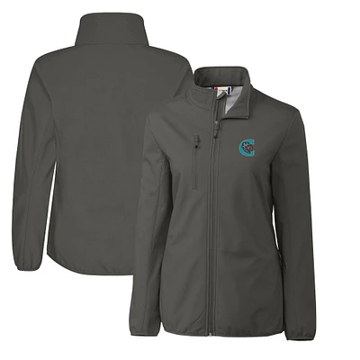 Women's Cutter & Buck  Steel Charlotte Knights Clique Trail Stretch Softshell Full-Zip Jacket