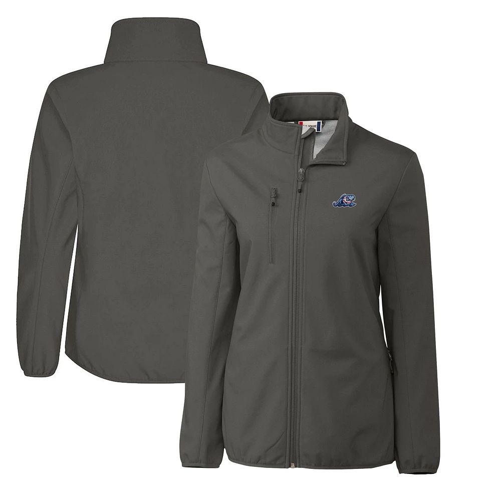 Women's Cutter & Buck Steel West Michigan Whitecaps Clique Trail Stretch Softshell Full-Zip Jacket