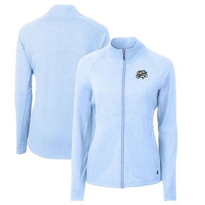 Women's Cutter & Buck Heather Powder Blue Omaha Storm Chasers Adapt Eco Knit Recycled Full-Zip Jacket