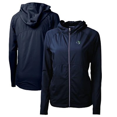 Women's Cutter & Buck Navy Gwinnett Stripers Adapt Eco Knit Hybrid Recycled Raglan Full-Zip Jacket