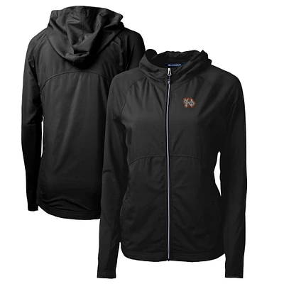 Women's Cutter & Buck Black Norfolk Tides Adapt Eco Knit Hybrid Recycled Raglan Full-Zip Jacket