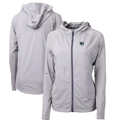 Women's Cutter & Buck Gray Gwinnett Stripers Adapt Eco Knit Hybrid Recycled Raglan Full-Zip Jacket