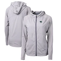 Women's Cutter & Buck Gray Gwinnett Stripers Adapt Eco Knit Hybrid Recycled Raglan Full-Zip Jacket