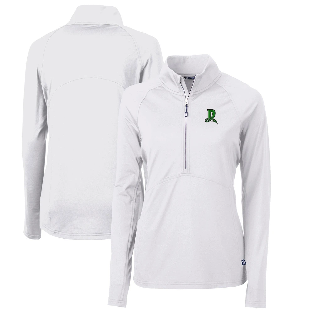 Women's Cutter & Buck White Dayton Dragons Adapt Eco Knit Stretch Recycled Half-Zip Top