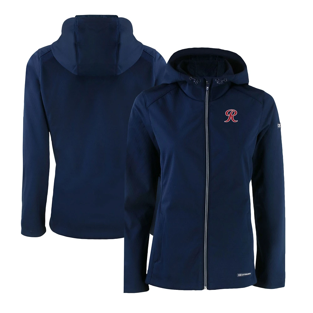 Women's Cutter & Buck Navy Tacoma Rainiers Evoke Eco Softshell Recycled Full-Zip Jacket
