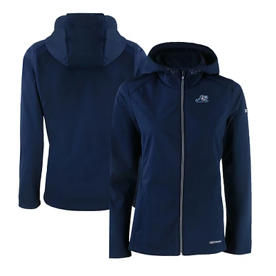 Women's Cutter & Buck  Navy West Michigan Whitecaps Evoke Eco Softshell Recycled Full-Zip Jacket