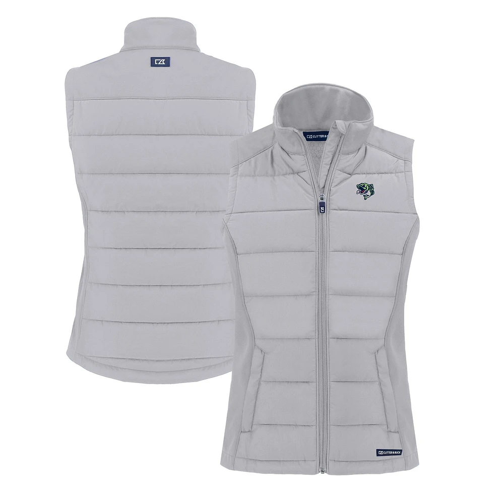 Women's Cutter & Buck Gray Gwinnett Stripers Evoke Hybrid PrimaLoft Eco Softshell Recycled Full-Zip Vest