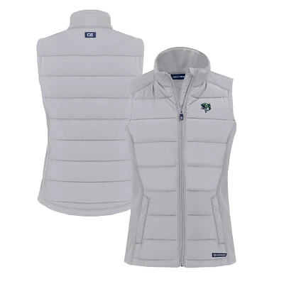 Women's Cutter & Buck Gray Gwinnett Stripers Evoke Hybrid PrimaLoft Eco Softshell Recycled Full-Zip Vest